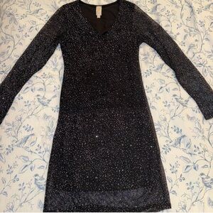 Elegant Black and blue vintage beaded Glitter black mini Dress